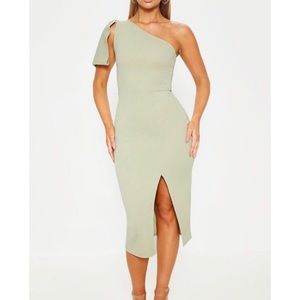 Mint green one shoulder dress with slit